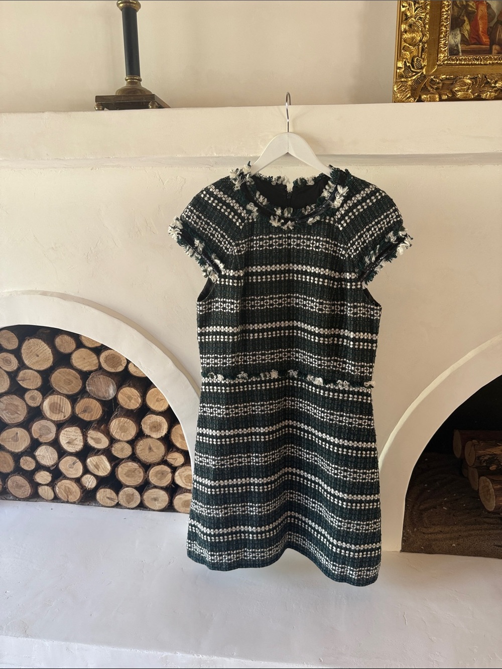 Tori Burch Dark Green & White Tweed Sheath Dress